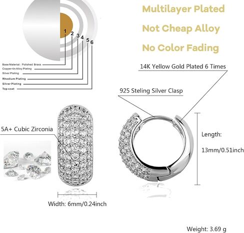 TOPGRILLZ الماس أقراط طارة ذهب 5A + زركون 14K الذهب الصغيرة مكتنزة سميكة الغضروف هوب Huggie أقراط للرجال والنساء in Kuwait