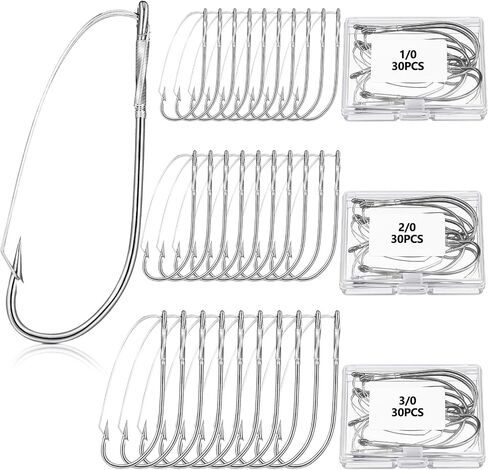 Rotatingpals 90 Pcs Weedless Wacky Rig Hooks 1/0 2/0 3/0 Bass Fishing Hooks Wacky Rig Hooks Wacky Worm Hooks Wide Rig Fishing Hooks with Box for Wacky Rigging Worm Lure in Saudi Arabia