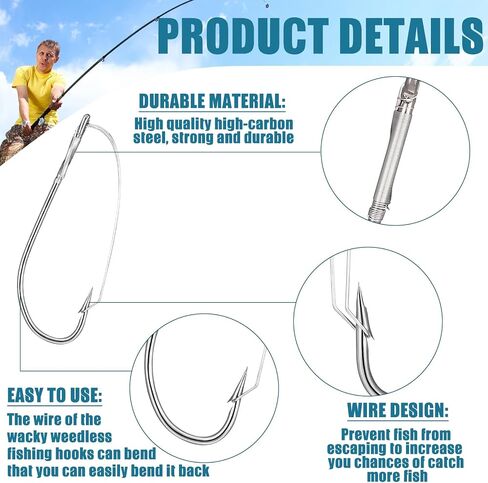 Rotatingpals 90 Pcs Weedless Wacky Rig Hooks 1/0 2/0 3/0 Bass Fishing Hooks Wacky Rig Hooks Wacky Worm Hooks Wide Rig Fishing Hooks with Box for Wacky Rigging Worm Lure in Saudi Arabia