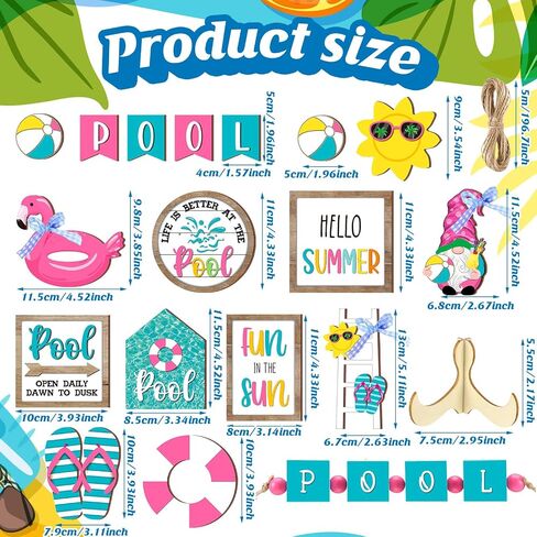 21 Pcs Summer Tiered Tray Decor Summer Pool Tiered Tray Decorations Set Pool Slippers Flamingo Wooden Sign Rustic Beach Home Decor Summer Table Centerpieces for Shelf Kitchen Tabletop in Saudi Arabia