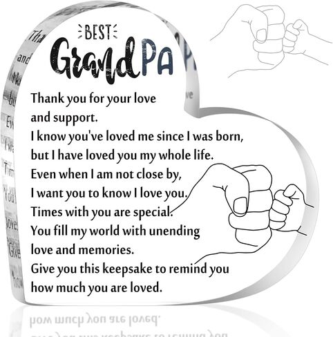 Tatuo Grandpa Gifts from Grandchildren Acrylic Heart Grandpa Keepsake Thank You Grandpa Paperweight for Grandpa Birthday Gift from Grandson Grandkid Granddaughter for Father's Day Retirement in Saudi Arabia