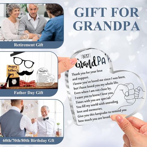 Tatuo Grandpa Gifts from Grandchildren Acrylic Heart Grandpa Keepsake Thank You Grandpa Paperweight for Grandpa Birthday Gift from Grandson Grandkid Granddaughter for Father's Day Retirement in Saudi Arabia