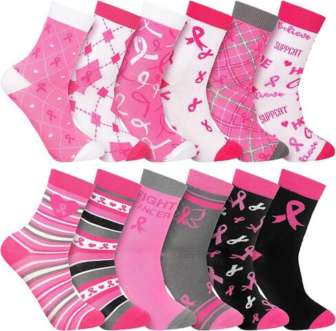 12 Pairs Women's Cute Highland Cow Socks Fall Breast Cancer Awareness Gifts for Women in Saudi Arabia
