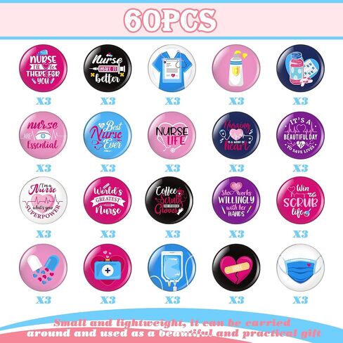 Hanaive 60 Pcs Nurse Button Pins Nurse Appreciation Gifts for Women Nurse Pins Nursing Pins Nurses Week Gifts Nursing Graduation Birthday Pin Badges Round Button Pins for Doctor Nurses Bag Hat in Saudi Arabia