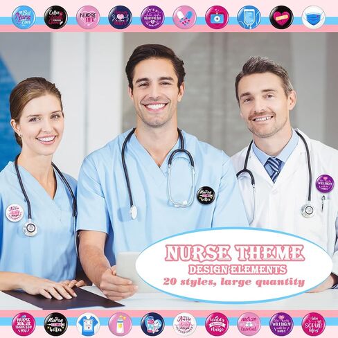 Hanaive 60 Pcs Nurse Button Pins Nurse Appreciation Gifts for Women Nurse Pins Nursing Pins Nurses Week Gifts Nursing Graduation Birthday Pin Badges Round Button Pins for Doctor Nurses Bag Hat in Saudi Arabia