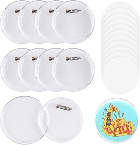 50 Pack Acrylic Button Pins Badge, 50mm/1.97 Inch Clear Pins Buttons Kit, DIY Badges Acrylic Pin Buttons with Blank Round Paper in Saudi Arabia