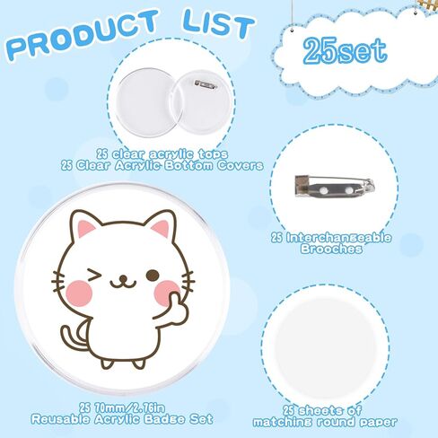 50 Pack Acrylic Button Pins Badge, 50mm/1.97 Inch Clear Pins Buttons Kit, DIY Badges Acrylic Pin Buttons with Blank Round Paper in Saudi Arabia