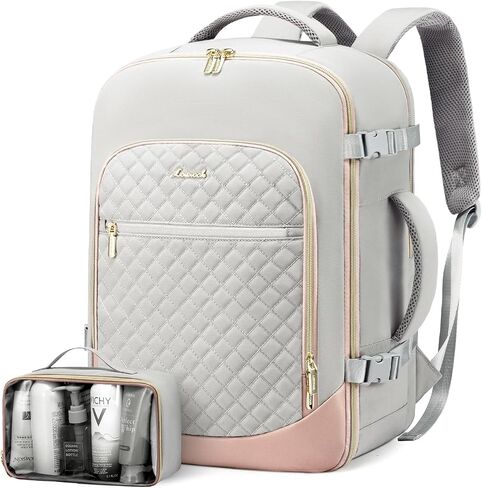 LOVEVOOK Travel Backpack for Women, 15.6in Laptop Backpack TSA Approved Carry on Luggage Personal Item Travel Bag for Business Weekender Hiking, Gray-Pink in Saudi Arabia