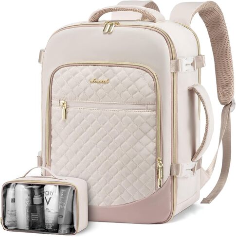 LOVEVOOK Travel Backpack for Women, 15.6in Laptop Backpack TSA Approved Carry on Luggage Personal Item Travel Bag for Business Weekender Hiking, Gray-Pink in Saudi Arabia