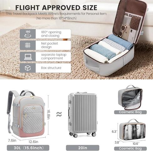 LOVEVOOK Travel Backpack for Women, 15.6in Laptop Backpack TSA Approved Carry on Luggage Personal Item Travel Bag for Business Weekender Hiking, Gray-Pink in Saudi Arabia