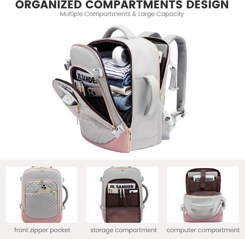 LOVEVOOK Travel Backpack for Women, 15.6in Laptop Backpack TSA Approved Carry on Luggage Personal Item Travel Bag for Business Weekender Hiking, Gray-Pink in Saudi Arabia