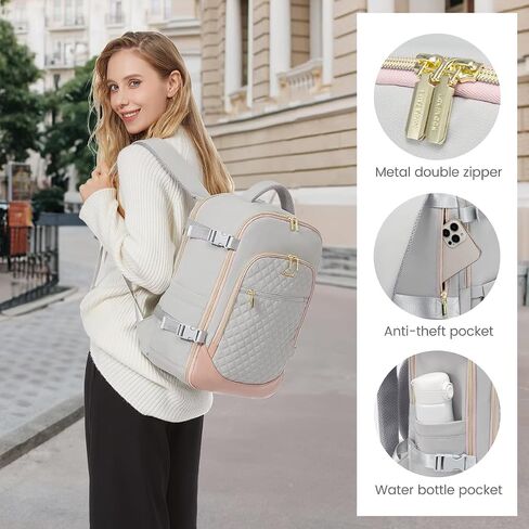 LOVEVOOK Travel Backpack for Women, 15.6in Laptop Backpack TSA Approved Carry on Luggage Personal Item Travel Bag for Business Weekender Hiking, Gray-Pink in Saudi Arabia