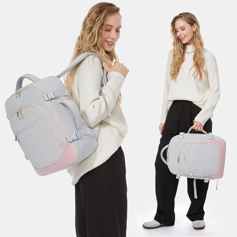 LOVEVOOK Travel Backpack for Women, 15.6in Laptop Backpack TSA Approved Carry on Luggage Personal Item Travel Bag for Business Weekender Hiking, Gray-Pink in Saudi Arabia