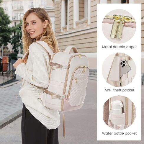 LOVEVOOK Travel Backpack for Women, 15.6in Laptop Backpack TSA Approved Carry on Luggage Personal Item Travel Bag for Business Weekender Hiking, Gray-Pink in Saudi Arabia