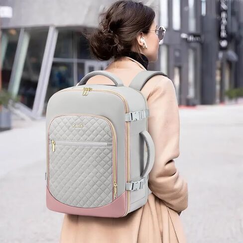 LOVEVOOK Travel Backpack for Women, 15.6in Laptop Backpack TSA Approved Carry on Luggage Personal Item Travel Bag for Business Weekender Hiking, Gray-Pink in Saudi Arabia