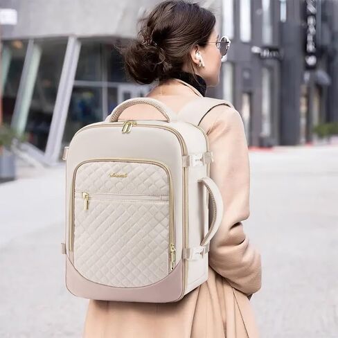 LOVEVOOK Travel Backpack for Women, 15.6in Laptop Backpack TSA Approved Carry on Luggage Personal Item Travel Bag for Business Weekender Hiking, Gray-Pink in Saudi Arabia