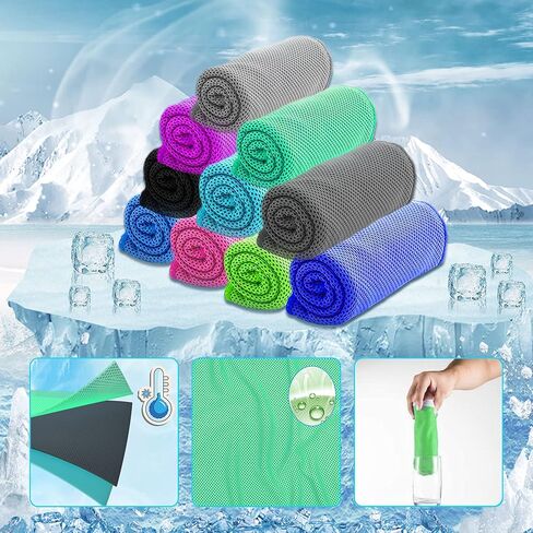 10 عبوات من مناشف التبريد لوجه الرقبة من أمجيكو، مجموعة مناشف ثلج باردة فورية قابلة للتنفس، قطعة قماش للعرق البارد للصالة الرياضية، واليوجا، والجولف، والشاطئ، والسفر، والتخييم، والجري، والرياضة، والطقس الحار in Kuwait