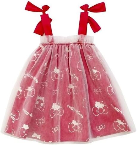 تنورة دانتيل حمراء للفتيات من Hellokitty فستان صيفي بدون أكمام كاجوال للأطفال الصغار من عمر 2 إلى 9 سنوات in Kuwait