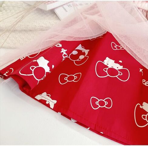 تنورة دانتيل حمراء للفتيات من Hellokitty فستان صيفي بدون أكمام كاجوال للأطفال الصغار من عمر 2 إلى 9 سنوات in Kuwait