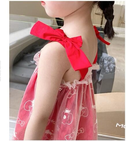 تنورة دانتيل حمراء للفتيات من Hellokitty فستان صيفي بدون أكمام كاجوال للأطفال الصغار من عمر 2 إلى 9 سنوات in Kuwait