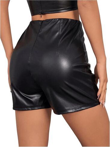 MakeMeChic Women's Casual PU Leather High Waist Shorts Grommet Eyelet Criss Cross Lace Up Straight Leg Shorts in Saudi Arabia