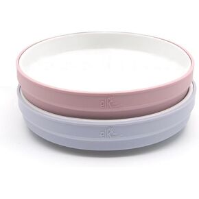 Elk and Friends Kids 7.8" Porcelain White Plates with Silicone Sleeves | Divided Plates | Suitable for Kids/Toddlers | Microwave & Dishwasher Safe | Non Slip | Snack Dishes in Kuwait