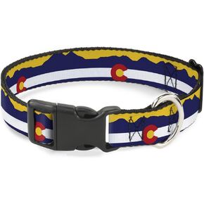 Buckle-Down Plastic Clip Collar - Colorado Flag/Mountain Silhouette Yellow - 1" Wide - Fits 9-15" Neck - Small in Kuwait
