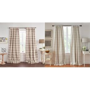 Elrene Home Fashions Farmhouse Living Grainger Buffalo-Check ستارة نافذة التعتيم، ستارة غرفة المعيشة وغرفة النوم مع علامات جيب قضيب، 52 بوصة × 84 بوصة، كتان، لوحة واحدة in Kuwait