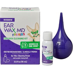 EOSERA Ear Wax MD for Kids - Fast-Acting |Breaks Down & Dissolves Wax in Just 1 Treatment | Clinically Proven | Gentle & Safe | Includes Rinsing Bulb | 15mL in Kuwait