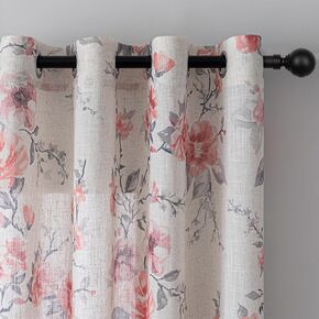 MEETSKY Floral Vintage Curtains 84 Inch Length Drapes with Grommet Top, Semi-Sheer Light Filtering Pink Rose Pattern Drapes for Bedroom Living Room, 2 Panels, Each 52 Inch Wide in Kuwait