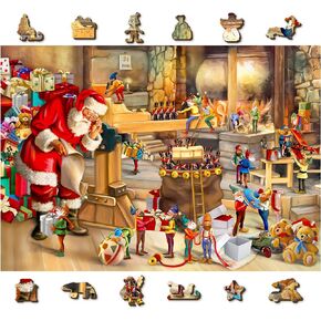 WOODEN.CITY Wooden Christmas Puzzle 500 Pieces with Unique Pieces & Unusual Shapes - Santa Workshop - Christmas Puzzles for Adults - Winter Scene Puzzles - Christmas Vacation Puzzle - Winter Puzzles in Kuwait