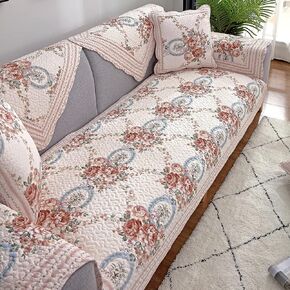 vctops Farmhouse Country Floral Couch Sofa Covers Flower Pattern Cotton Quilted Sectional Couch Cover Non Slip Soft Comfy Sofa Slipcovers Furniture Protector (Grey Floral,28"x70") in Kuwait
