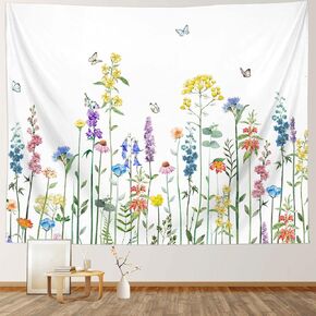 RosieLily Floral Wall Tapestry, Colorful Wildflower Nature Wall Hanging, Botanical Vintage Spring Tapestry for Bedroom & Living Room, 59" x 79" Inches in Kuwait