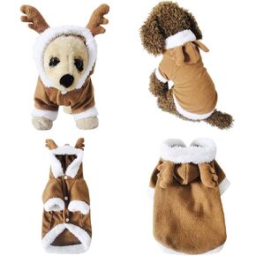 Mogoko Dog Cat Christmas Reindeer Costume, Funny Pet Elk Cosplay Dress, Puppy Fleece Outfits Warm Hoodie Xmas Apparel Clothes (L Size) in Kuwait