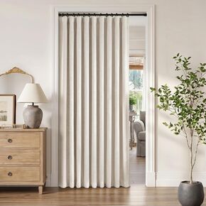 INOVADAY Thermal Sliding Door Curtains 100% Blackout Extra Wide for Patio, Linen Textured Farmhouse Glass Door Drapes (W100 x L84, 1 Panel, Beige) in Kuwait