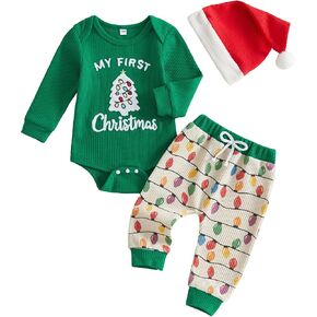 FYBITBO My First Christmas Baby Boy Girl Outfits Newborn Infant Letter Romper Shirt Pants Hat 1St Christmas Clothes Set in Kuwait