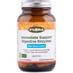 Flora - Enzyme Blend of Seven Vegetarian Enzymes, Supports Optimal Digestion of Proteins, Fast, Carbs, Fiber and Complex Sugars, Provides Relief from Lactose Intolerance, 60 Vegetarian Capsules in Kuwait