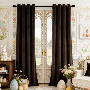 SNITIE Ivory Beige 63in Blocking Light Velvet Curtains with Grommet, Super Soft Thermal Insulated Noise Reducing Thick Velvet Drapes for Living Room and Bedroom, Set of 2 Panels, 52 x 63 Inch Long in Kuwait