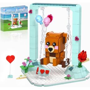 Nubee Cute Brown Bear Building Toys, Valentine’s Swing Bears Building Sets with Animals, Brick Heart, Flowers, I Love You, Cupid's Arrow, Birthday Valentine Gifts for Boys Girls Aged 8+ in Kuwait