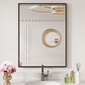 LOAAO 30"X36" Black Rectangle Bathroom Mirror Wall, Matte Black Aluminum Alloy Frame, Tempered Glass, Hangs Vertically or Horizontally, Easy to Install in Kuwait