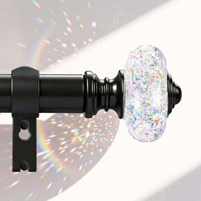 Black Decorative Crystal Curtain Rods:36-88 Inch Heavy Duty Adjustable Window Curtain Rods for Bedroom Living Room,Matte Black Modern Girly Acrylic Drapery Pole with Sheer Bling Diamond Finials in Kuwait