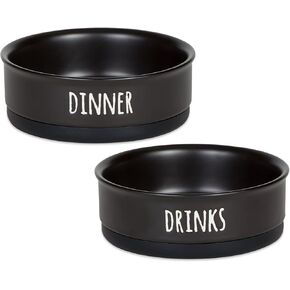 Bone Dry Ceramic Pet Bowls for Dogs & Cats Dishwasher & Microwave Safe, Non-Slip Bottom for Secure Feeding with Less Mess, Medium Set, 6x2, Teal, 2 Count in Kuwait