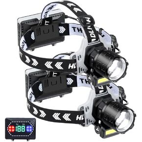 AXRUNZE 30W Super Bright LED Rechargeable Headlamp, 150000 Lumens, 10 Modes, Motion Sensor, IPX7 Waterproof, 135 Adjustable, 2 Pack in Kuwait