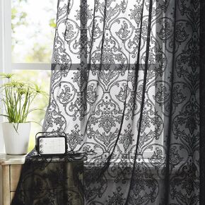 Treatmentex Black Lace Sheer Curtains for Bedroom Living Room 95 Inch Length Light Filtering Floral Knitted Semi Sheer Window Curtains Elegant French Lace Curtains 54" w Pocket 8ft in Kuwait
