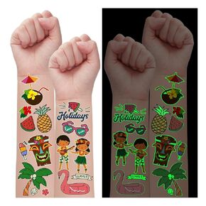 Partywind 190 Styles Luminous Hawaiian Luau Party Decorations, Glow Hawaiian Temporary Tattoos for Kids, Luau Tropical Pool Summer Beach Party Supplies Favors (12 Sheets) in Kuwait