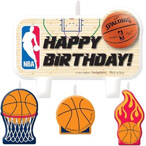 NBA Slam Dunk Birthday Cake Candle Set - 4-Pack 2-Size (Small 1.5" X 2" & Large 2.36" X 3.36") - Premium Quality Basketball-Themed Candles - Fun and Unique Party Decor for NBA Fans in Kuwait