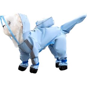 HDKUW Dog Raincoat and Rain Shoes Set, Full-Coverage Reflective Dog Jacket with Backbag, Dog Raincoat with Rain Boots Set for Small Medium Dogs Blue 2XL in Kuwait