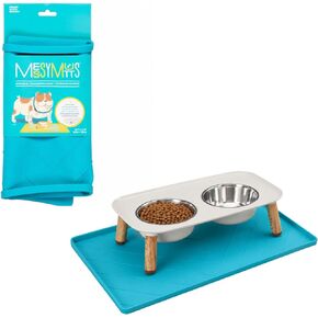 Messy Mutts Silicone Non-Slip Dog Bowl Mat with Raised Edge and Two Sides Reinforced with Metal Rods | Dog/Cat Bowl Mat with Spill-Proof Lip | Medium, 20" x 12" | Watermelon in Kuwait