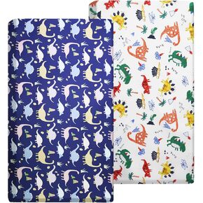Crib Sheets for Boys and Girl, Fitted Crib Sheet 52'' X 28'' for Standard Crib - 100% Natural Cotton Fitted Portable Neutral Toddler Sheets, Car and Dinosaur in Kuwait