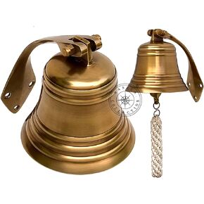 Hanzla Collection Solid Brass Bell Marine Pirate House Wall Mounted Ship Old Antique Finished Hanging Bell Perfect for School, Bar, Reception, Last Order, Indoor & Outdoor in Kuwait